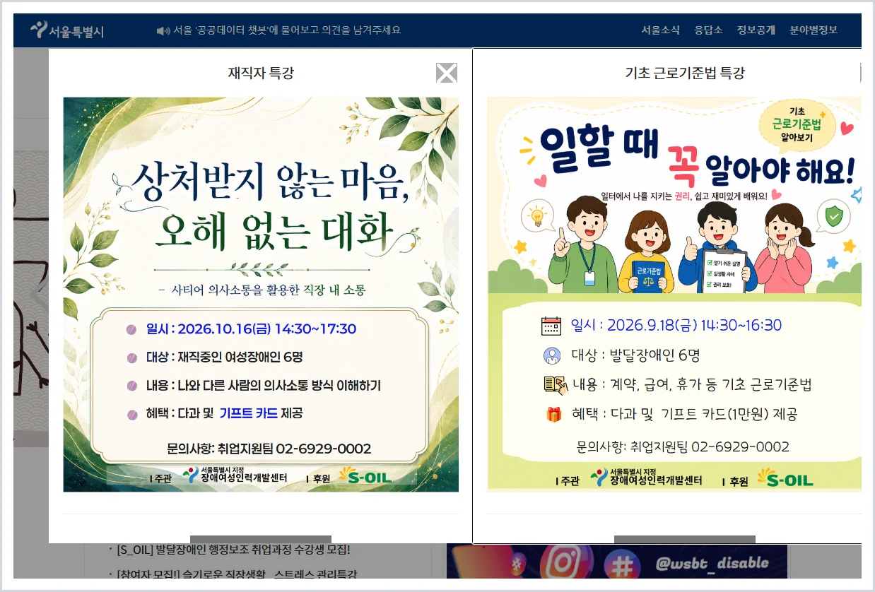장애여성인력개발센터 홈페이지 바로가기 (https://wsbt.seoulwomanup.or.kr/)